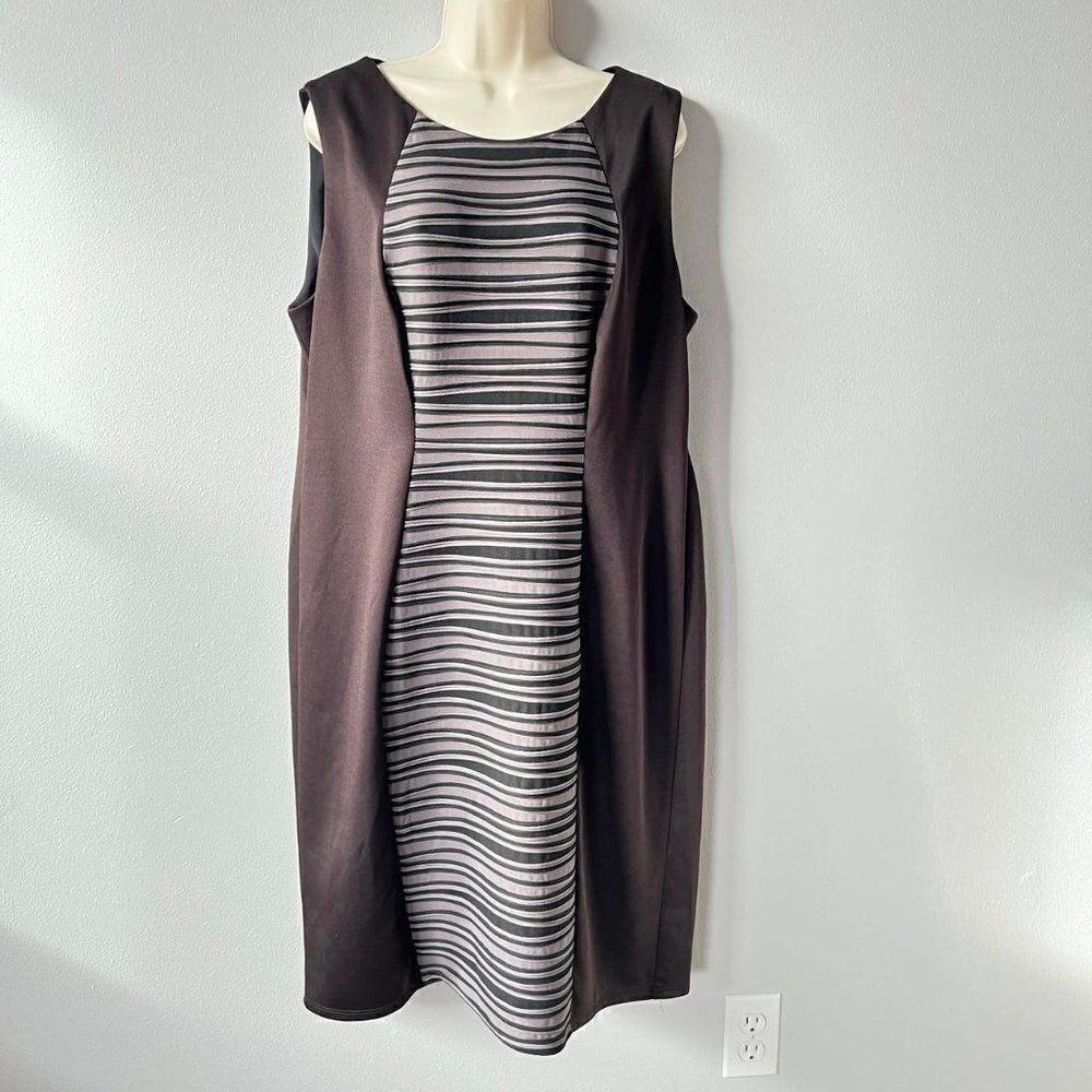 R&M Richards Woman Brown Sleeveless Back Zip Sheath Dress Size 16